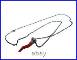 Pendant Italian in Silver 925 and Red Coral with chain necklace Handmade ITALY