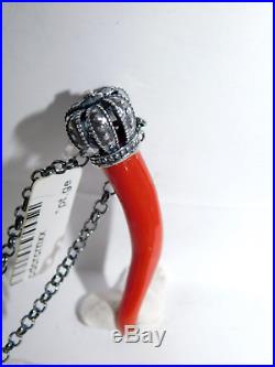 Pendant of Coral by Italian Store Horn in 925 Sterling Silver with Crown