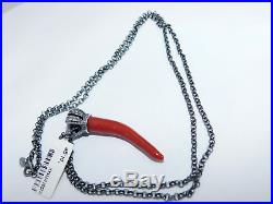 Pendant of Coral by Italian Store Horn in 925 Sterling Silver with Crown