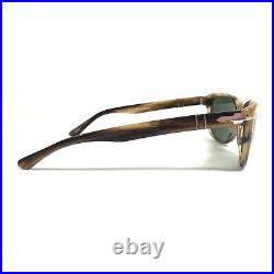 Persol Sunglasses 3020-S 980/31 Brown Horn Silver Wrap Square with Green Lenses