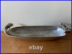 Pier 1 Large Decorative Pounded Silver Metal Bowl With Horns 28 X 9 X 8