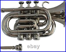 Pocket Trumpet NICKEL Plated with Mouth Piece n Case BRS HORN