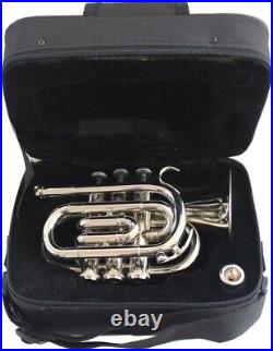 Pocket Trumpet NICKEL Plated with Mouth Piece n Case BRS HORN