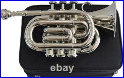 Pocket Trumpet NICKEL Plated with Mouth Piece n Case BRS HORN