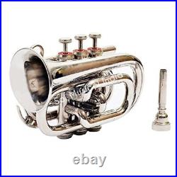 Pocket Trumpet NICKEL Plated with Mouth Piece n Case BRS HORN