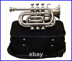 Pocket Trumpet NICKEL Plated with Mouth Piece n Case BRS HORN