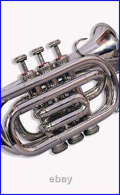 Pocket Trumpet NICKEL Plated with Mouth Piece n Case BRS HORN