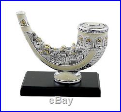 Polyresin holy land ram horn with Silvered Enamel jerusalem engraved jadaica art