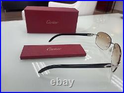 Pre Own Cartier Black Buffalo Horn Silver Sunglasses 58/17/140 With Pre