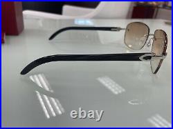 Pre Own Cartier Black Buffalo Horn Silver Sunglasses 58/17/140 With Pre
