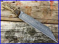 Premium Hand Forged Dasmascus Steel Hunting Bowie Viking Saxon Seax Knife