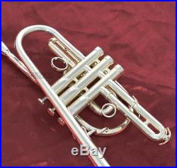Prof Marching Trumpet Monel Piston Bb Silver Plated Horn With Case