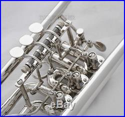 Prof. Silver Nickel Plated 3 Rotary Valves Trumpet Bb Key New Horn With Case