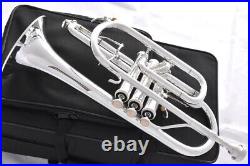 Prof. Silver Plate Bb Piston Cornet Horn Bell Dia 4.72'' with Trigger with case
