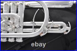 Prof. Silver Plate Bb Piston Cornet Horn Bell Dia 4.72'' with Trigger with case
