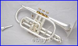 Profession Silver Plate Bb Piston Cornet Horn Bell Dia 4.72'' with Trigger +case