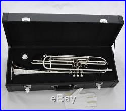 Professional Bass Trumpet Silver Nickel 3 Piston B-Flat Horn Brand New With Case