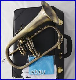 Professional Bb Flugelhorn Antique Horn Monel Valves With 2 Mouth Leather Case