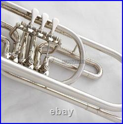 Professional Brand New Silver Nickel Rotary Bass Trumpet Bb Keys Horn With Case