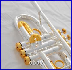 Professional C Key Trumpet Silver Gold Plated Horn Monel Valves With Case