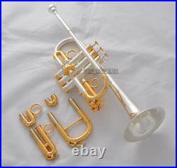 Professional Silver/Gold Plated Eb/D Trumpet horn Monel Valve With Case