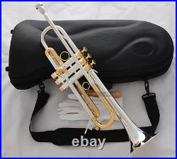 Professional Silver Gold Plated Trumpet B-Flat horn With Monel valves Hard Case