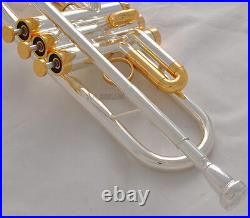 Professional Silver Gold Plated Trumpet B-Flat horn With Monel valves Hard Case