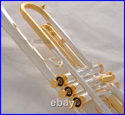 Professional Silver Gold Plated Trumpet B-Flat horn With Monel valves Hard Case