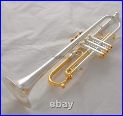 Professional Silver Gold Plated Trumpet B-Flat horn With Monel valves Hard Case