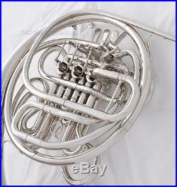Professional Silver Nickel F/Bb Double French Horn 4 Key With Zipper Case