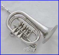 Professional Silver Nickel Rotary Valve Cornet Bb Horn With Leather case
