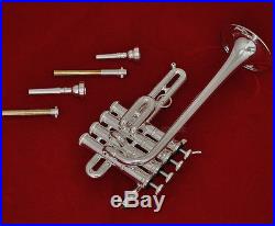 Professional Silver Piccolo Trumpet 4 Piston horn Bb/A Key 2 Leadpipe With Case