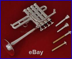 Professional Silver Piccolo Trumpet 4 Piston horn Bb/A Key 2 Leadpipe With Case