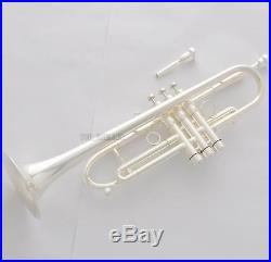 Professional Silver Plated Heavy Trumpet Monel Valve Horn 2 Mouthpiece With Case
