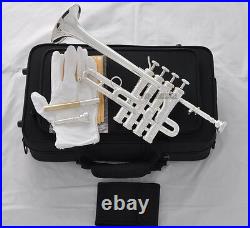 Professional Silver Plated Piccolo Trumpet Bb/A horn 4 Monel valves With Case