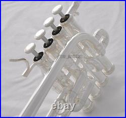 Professional Silver Plated Piccolo Trumpet Bb/A horn 4 Monel valves With Case