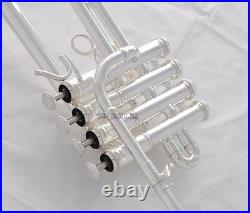 Professional Silver Plated Piccolo Trumpet Bb/A horn 4 Monel valves With Case