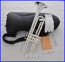 Professional Silver plate Bb Trumpet Horn 5''Bell Monel Valve with Luxary Case