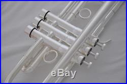 Professional Silver plated Bb Heavy Trumpet horn Monel valves With New Case