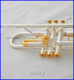 Professional new Bb Trumpet Silver Gold Plated Horn 3 Monel Valves With Case