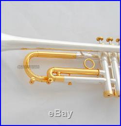 Professional new Bb Trumpet Silver Gold Plated Horn 3 Monel Valves With Case