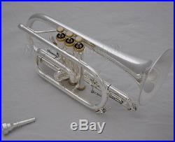 Professional silver plated Cornet horn B-flat Double Triggers Trumpet With Case