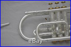 Professional silver plated Cornet horn B-flat Double Triggers Trumpet With Case