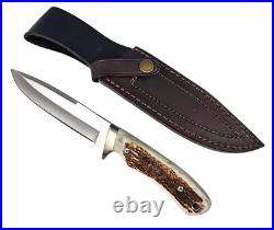 Puma IP Mountain Stag Fixed Blade Knife with Leather Sheath 440C Stag Horn