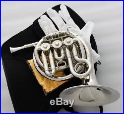 Quality Silver nickel Plated MiNi French Horn Bb Keys Engraving Bell With Case