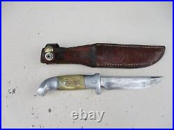 R. H. Ruana Sticker M Stamp Fixed Blade Hunting Knife with Leather Sheath