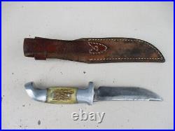 R. H. Ruana Sticker M Stamp Fixed Blade Hunting Knife with Leather Sheath