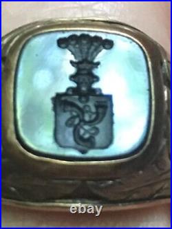 RARE ANTIQUE MAN Signet with Crest of Radziwill House, Coat of Arms 3 Horns