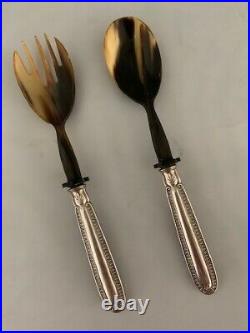RARE Buccellati Sterling Silver 2 Piece Fork Spoon Serving Set with Horn