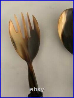 RARE Buccellati Sterling Silver 2 Piece Fork Spoon Serving Set with Horn